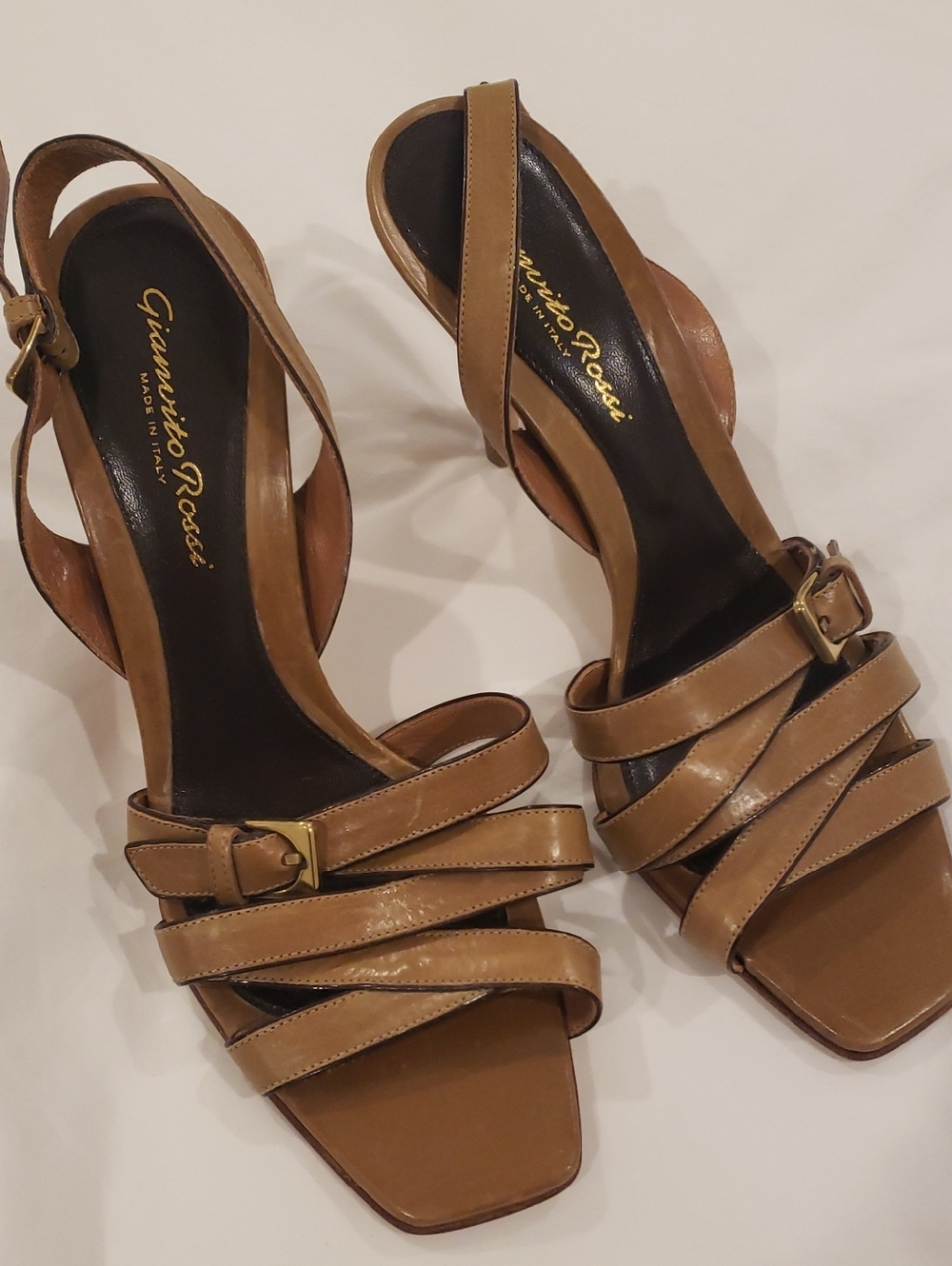 Gianvito Rossi Brown Leather Multi-Strap Slingback Heels